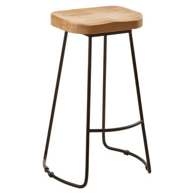 Oak Wood and Black Metal Bar Stool | Lyon