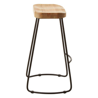 Oak Wood and Black Metal Bar Stool | Lyon