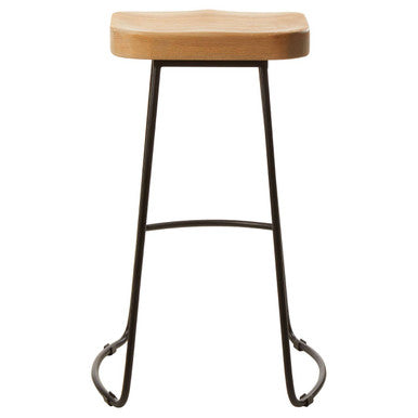 Oak Wood and Black Metal Bar Stool | Lyon