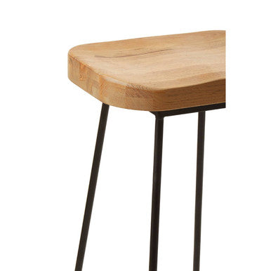 Oak Wood and Black Metal Bar Stool | Lyon