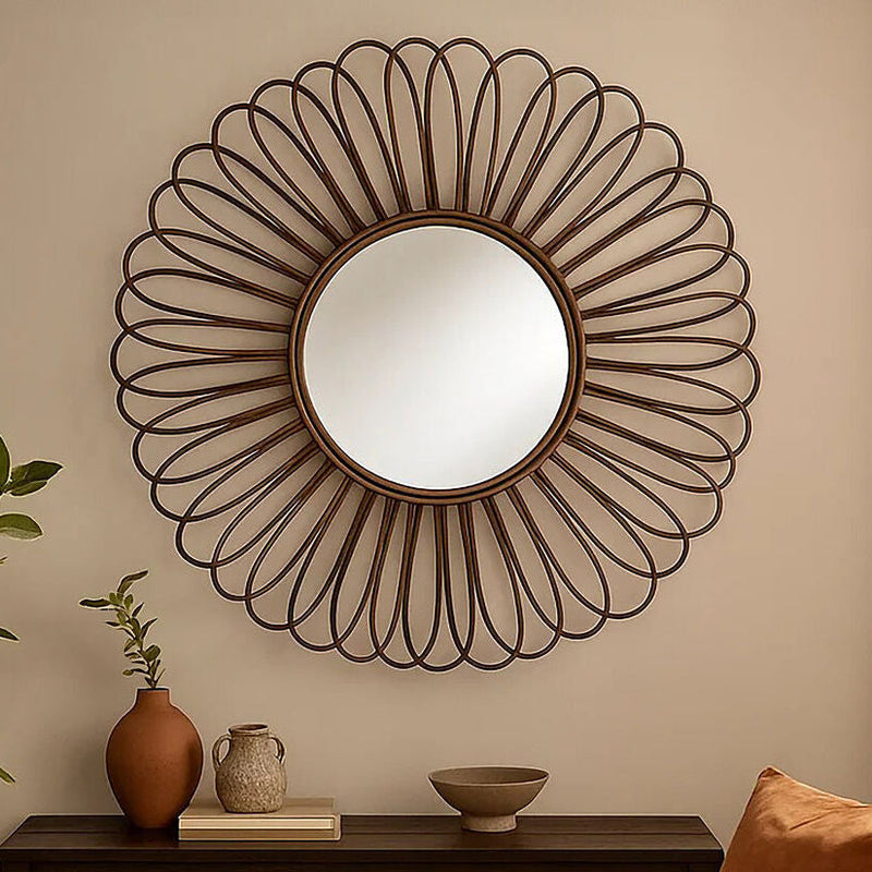 Rattan Black Circular Wall Mirror | Batu