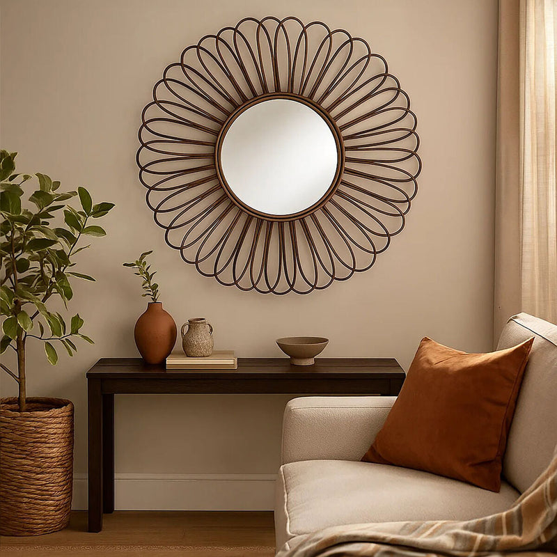 Rattan Black Circular Wall Mirror | Batu