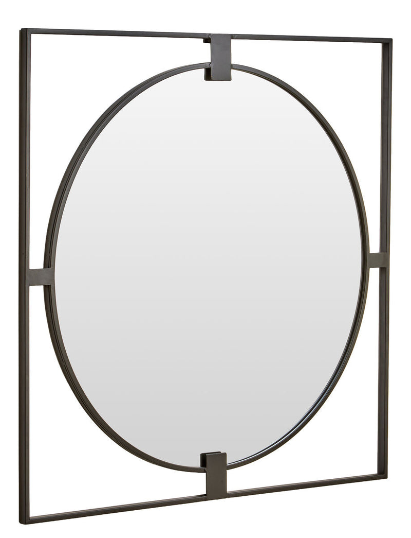 Large Square Black Metal Frame Round Insert Wall Mirror | Trento