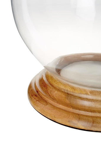 Hurricane Small Candle Holder with Wood Rim | Hampstead