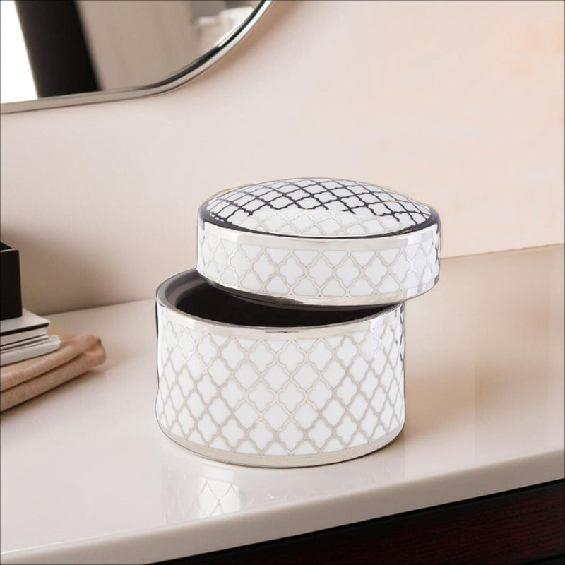 White and Silver Large Ceramic Box | Renne