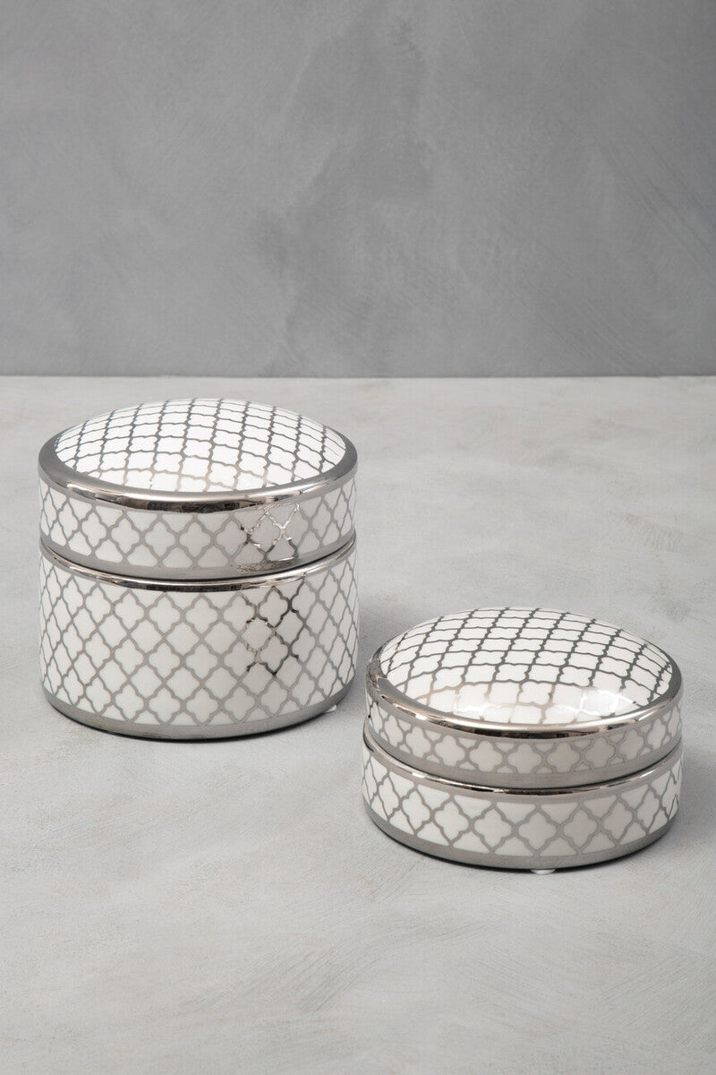White and Silver Small Ceramic Box | Renne