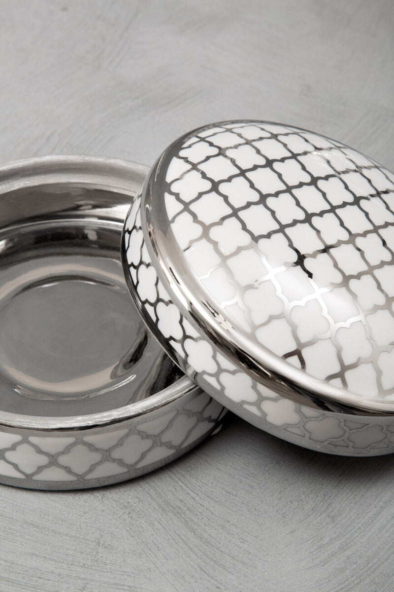 White and Silver Small Ceramic Box | Renne