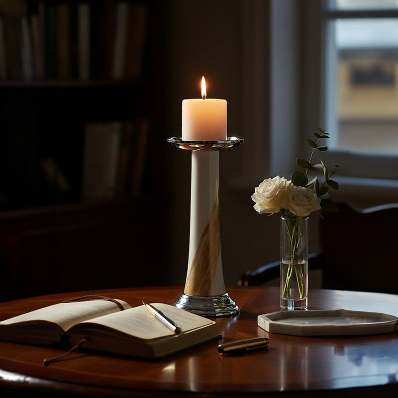 White And Gold Candle Holder | Alma