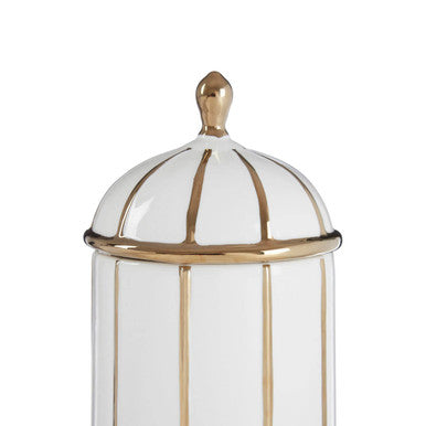 Medium White and Gold Ceramic Jar | Coletta