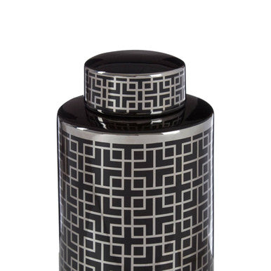 Black and Silver Finish Large Ceramic Jar | Daria