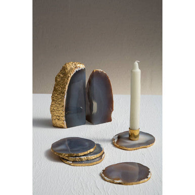 Set of 4 Agate Grey and Gold Coasters | Bowerbird Agata