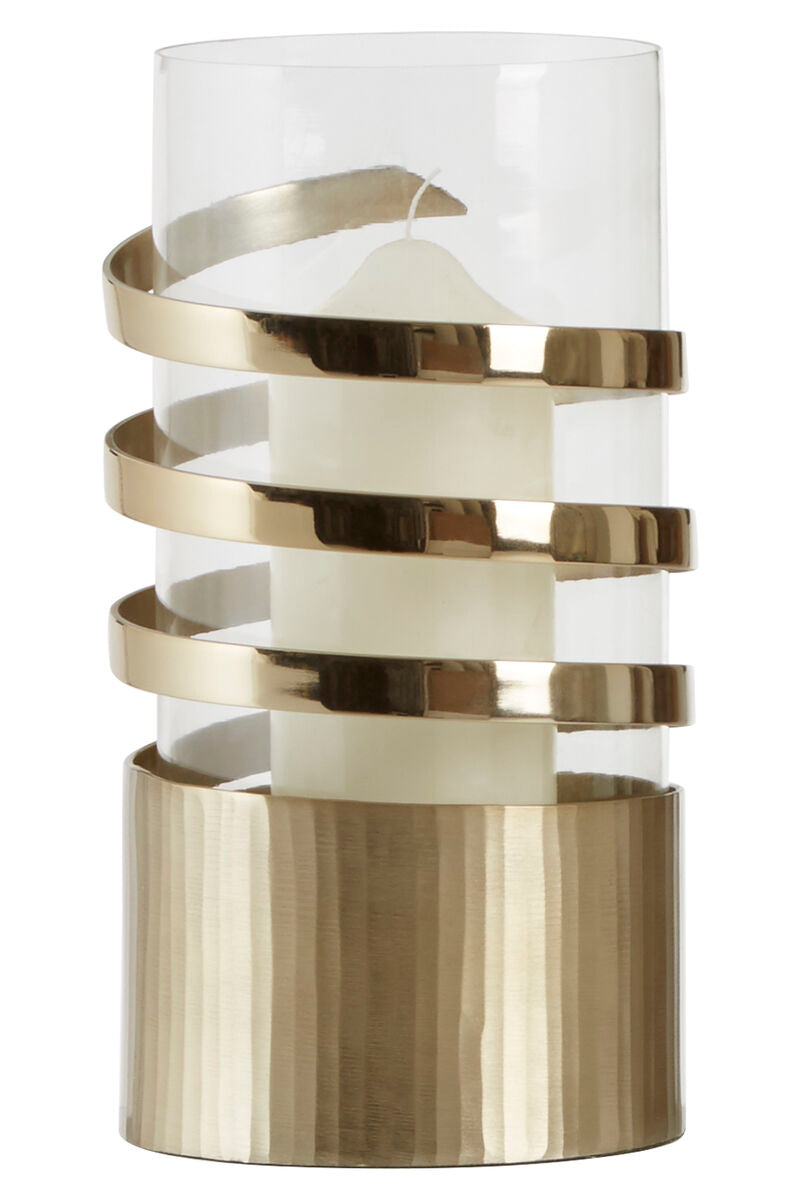 Large Vertical Textured Gold Metal Hurricane Candle Holder | Amreli