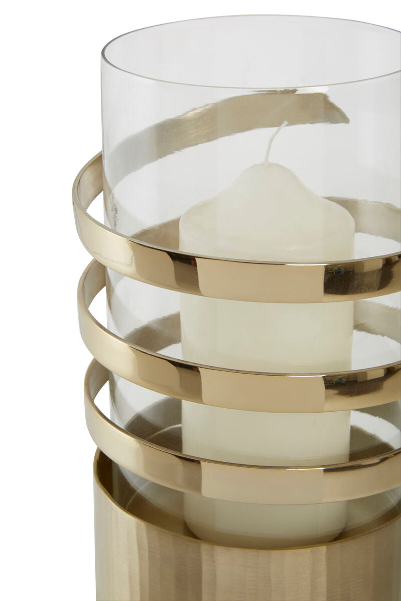 Large Vertical Textured Gold Metal Hurricane Candle Holder | Amreli