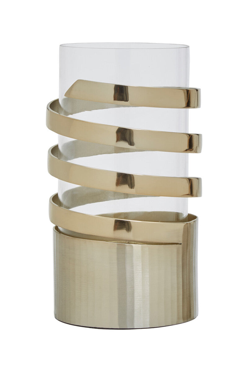 Small Vertical Textured Gold Metal Hurricane Candle Holder | Amreli