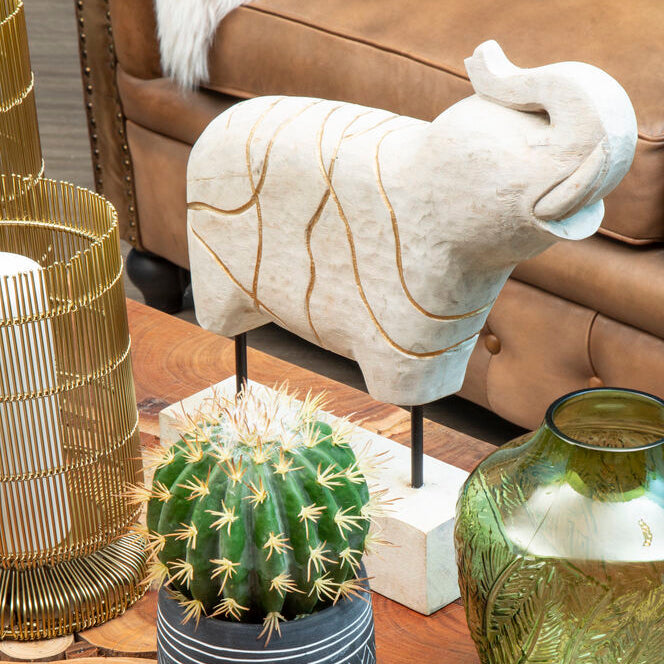 Whitewash Mango Wood Elephant Sculpture | Vena