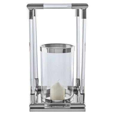 Large Candle Holder in Silver Finish and Acrylic | Lucita