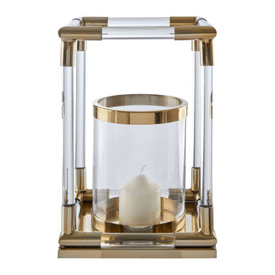 Small Candle Holder in Gold Finish and Acrylic | Lucita