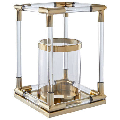 Small Candle Holder in Gold Finish and Acrylic | Lucita