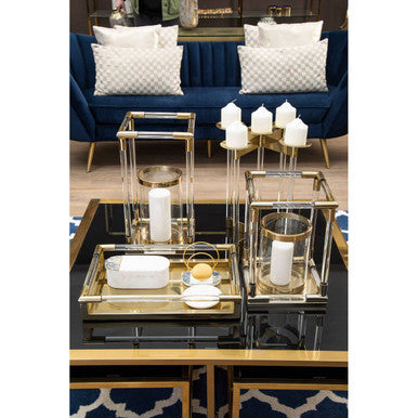 Large Candle Holder in Gold Finish and Acrylic | Lucita