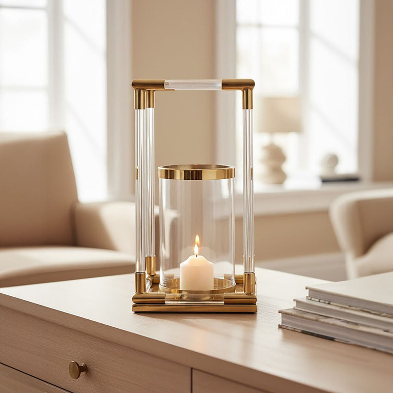 Large Candle Holder in Gold Finish and Acrylic | Lucita