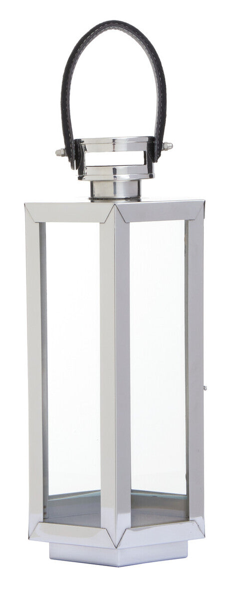 Small Silver Hexagonal Lantern with Hair on Leather Handle | Herber