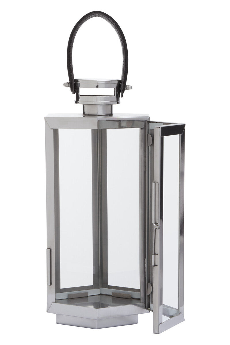 Small Silver Hexagonal Lantern with Hair on Leather Handle | Herber