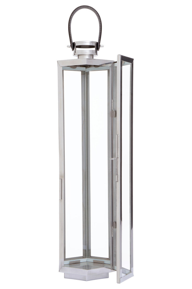 Large Silver Hexagonal Lantern with Hair on Leather Handle | Herber