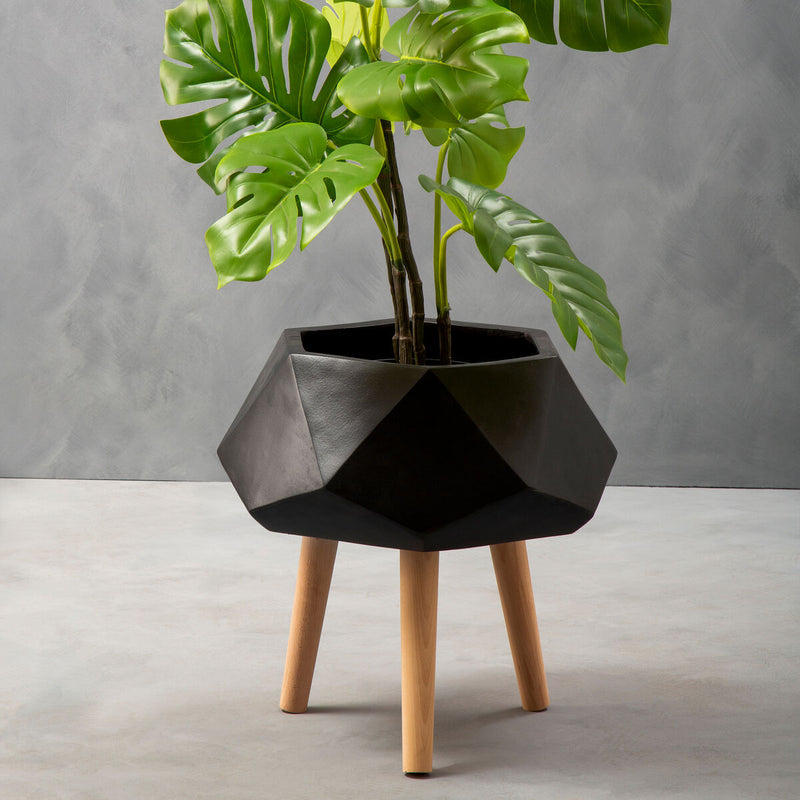 Small Black Geometric Planter with Legs | Darnell