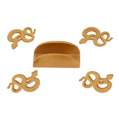 Gold Set of 4 Coasters with Holder | Serpent