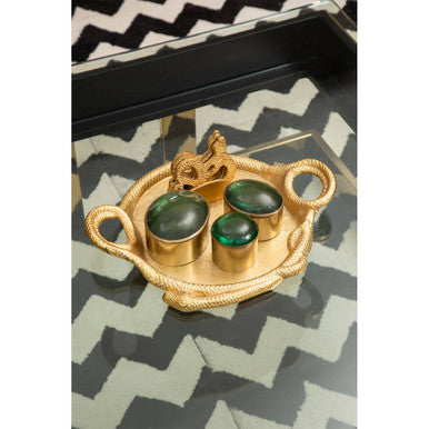 Gold Set of 4 Coasters with Holder | Serpent