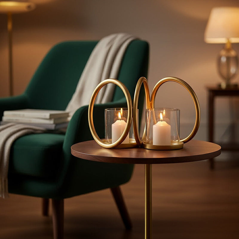 Aura Small Gold Finish Double Candle Holder.