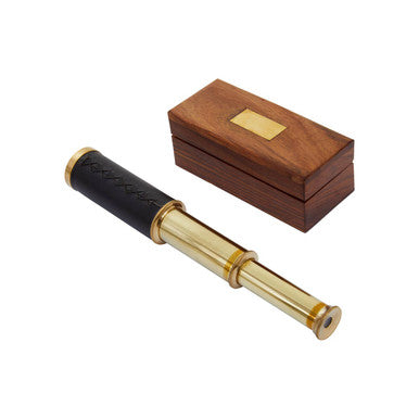 Brown Leather Effect Telescope with Wooden Box | Churchill