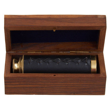 Brown Leather Effect Telescope with Wooden Box | Churchill