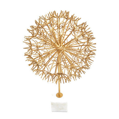 Gold Dandelion Sculpture on White Marble Base | Evra