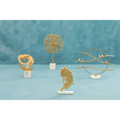 Gold Dandelion Sculpture on White Marble Base | Evra