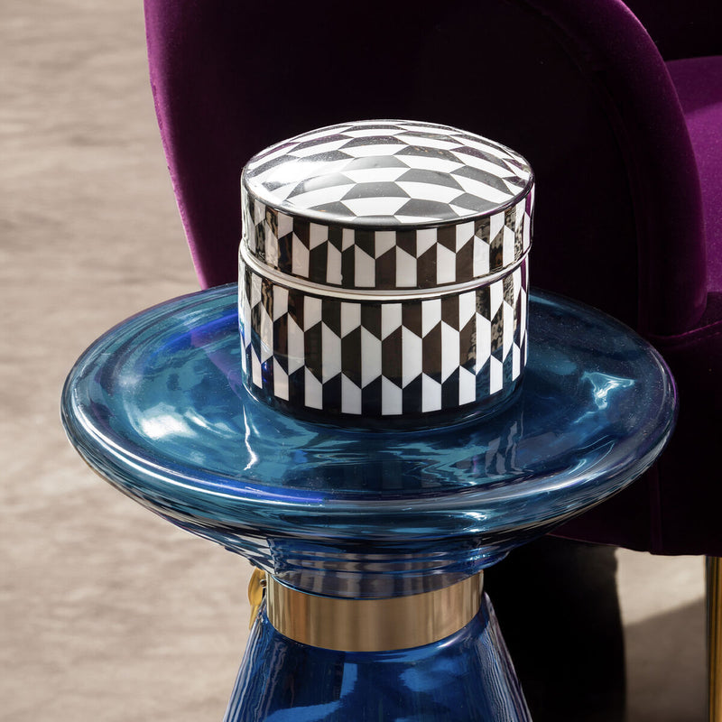Large Black and White Geometric Print Ceramic Trinket Box | Marlo
