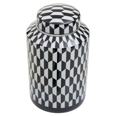 Small Black and White Geometric Print Ceramic Jar | Marlo