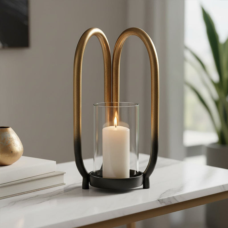 Small Ombre Black and Gold Finish Candle Holder | Deomali