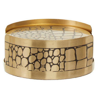 Set of 4 Gold Finish Croc Pattern Coasters and Holder | Meko