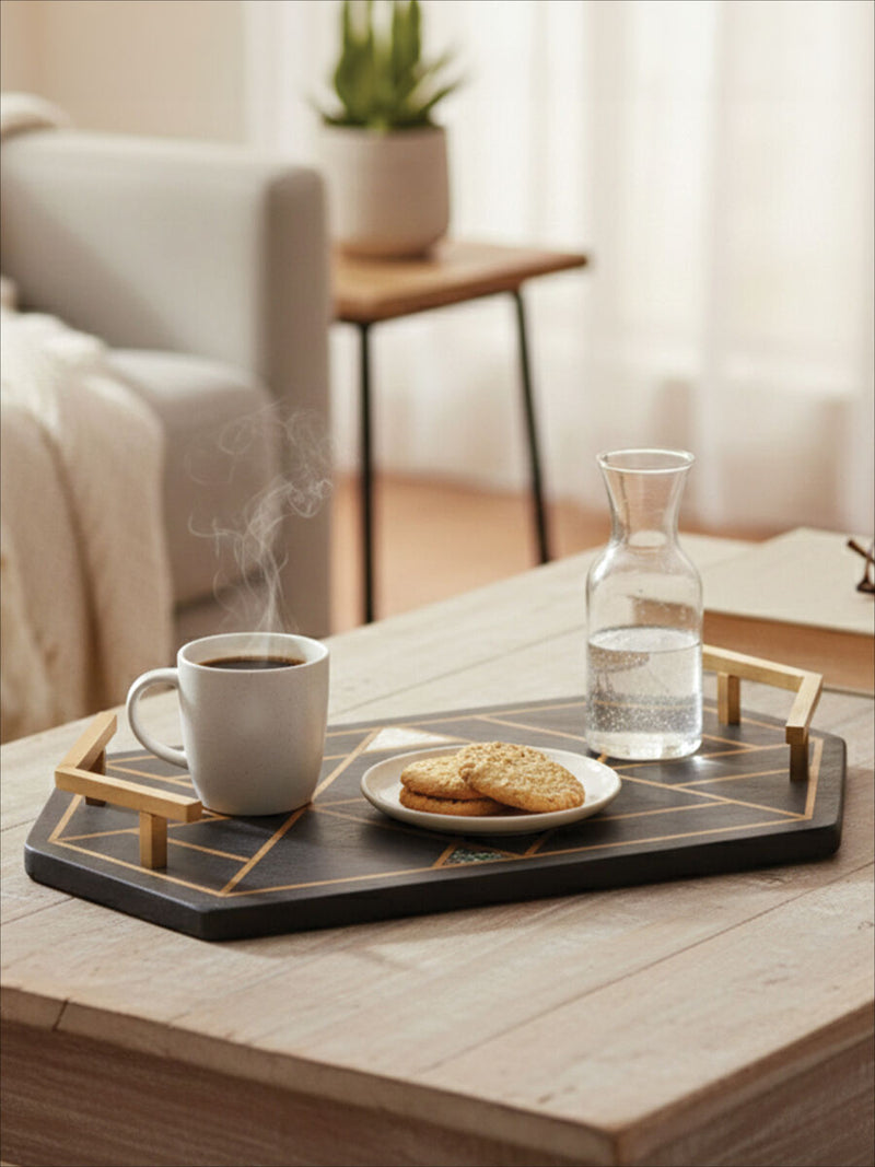 Black Slate with Mother of Pearl Inlay Tray | Oriana