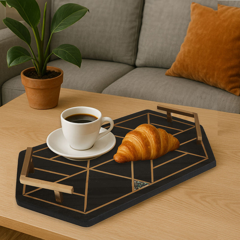 Black Slate with Mother of Pearl Inlay Tray | Oriana