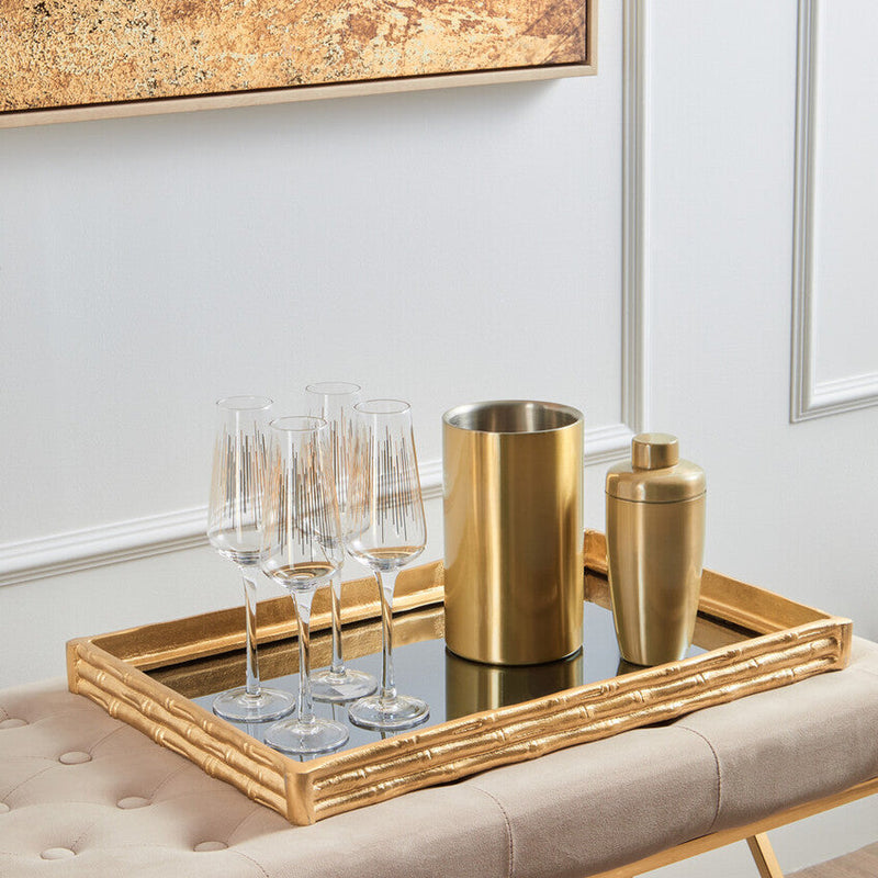 Gold Finish Bamboo Effect Mirrored Tray | Hiba