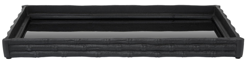 Black Finish Bamboo Effect Mirrored Tray | Hiba