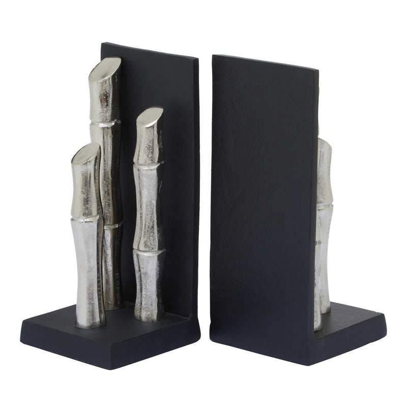 Set of Two Silver Finish Bamboo Effect Bookends | Hiba