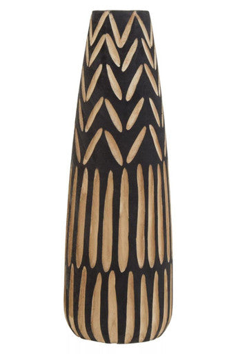 Large Wooden Engraved Vase in Black and Natural | Arlo