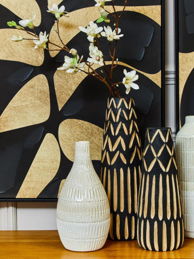 Large Wooden Engraved Vase in Black and Natural | Arlo