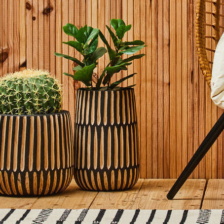 Large Natural and Black Wooden Vase | Arlo