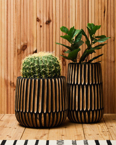 Large Natural and Black Wooden Vase | Arlo
