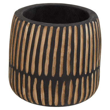 Large Engraved Natural and Black Wooden Planter | Arlo
