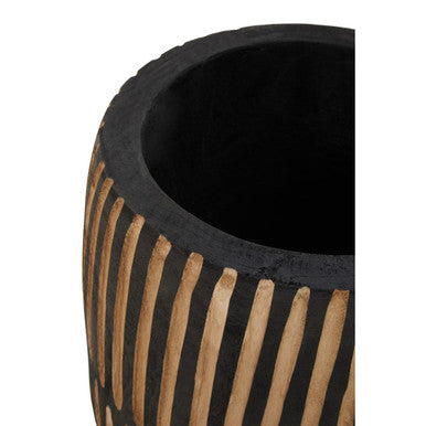 Large Engraved Natural and Black Wooden Planter | Arlo